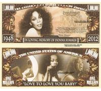 Novelty Dollar Donna Summer In Loving Memory Million Dollar Bills x 2 Disco