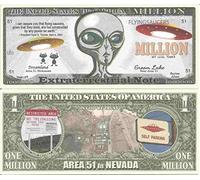 Novelty Dollar Extraterrestrial Area 51 Nevada Million Dollar Bills x 2 Flying Saucers UFO Alien