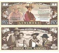 Novelty Dollar Gunsmoke Radio Television Western Series Million Dollar Bills x 2 Dodge City