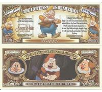 Novelty Dollar Happy Snow White Dwarf Commemorative Million Dollar Bills x 2 1937 Film
