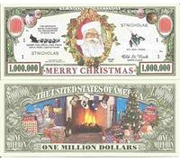 Novelty Dollar Merry Christmas St Nicholas Santa Claus Seasons Greetings Million Dollar Bills x 2