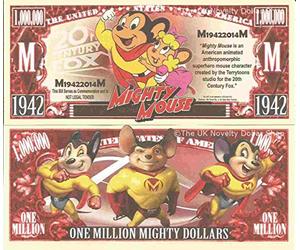 Novelty Dollar Mighty Mouse Animated Cartoon Character Million Dollar Bills x 2 Animation