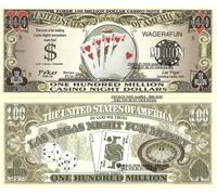 Novelty Dollar Poker 100 Million Casino Night Dollar Bills x 2 Las Vegas Fun Money Royal Flush