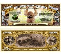 Novelty Dollar Sloths Mammals Commemorative Million Dollar Bills x 2 Tropical Rainforests