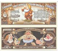 Novelty Dollar Sneezy Snow White Dwarf Commemorative Million Dollar Bills x 2 1937 Film