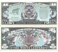 Novelty Dollar Snow Leopard Panthera Uncia Million Dollar Bills x 2 White Large Cat Genus