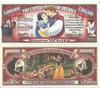 Novelty Dollar Snow White Commemorative Million Dollar Bills x 2 1937 Film