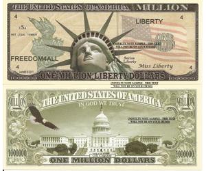 Novelty Dollar Statue of Liberty with Torch US Capital One Million Dollar Bills x 2 America