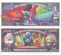Novelty Dollar Trolls and The Bergens Poppy Happiest Troll Ever Born Million Dollar Bills x 2