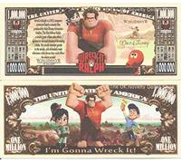 Novelty Dollar Wreck It Ralph Animated Family Comedy Film Million Dollar Bills x 2 Arcade Game