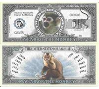 Novelty Dollar Year Of The Monkey Clever Curious Million Dollar Bills x 2 Chinese Zodiac 2016