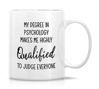 Novelty Drinking Cup - My Degree in Psychology Highly Qualified to Judge Everyone Psychologist Student 11 Oz Coffee Cup Funny Sarcasm Motivational Inspirational Gift for Him Her Friend Coworker