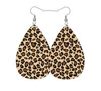 Novelty Earring Brown Leopard Print Leather Dangle Drop Earrings Decorative Leather Teardrop Earrings For Mother’S Day Decorations Party