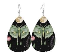 Novelty Earring Mystical Luna Moth With Moon, Flowers & Stars Art Leather Earrings Decorative Leather Dangle Drop Earrings For Mother’S Day Anniversary Decorations