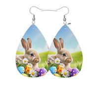 Novelty Earring Rabbit Little Easter Bunny Easter Eggs Green Grass Leather Teardrop Earrings Decorative Drop Earrings For Anniversary Decorations Ladies