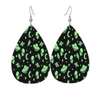 Novelty Earring Rainbow Splatter Space Alien Third Eye Leather Dangle Drop Earrings Fashion Teardrop Leather Earrings For Party Mother’S Day Ladies