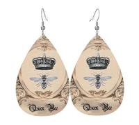 Novelty Earring Vintage Qu-Een Bee Qu-Een Crown Art Drop Leather Earrings Fashion Teardrop Leather Earrings For Mother’S Day Anniversary Decorations
