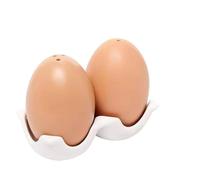 Novelty Egg Shaped Ceramic Salt and Pepper Shakers Set with Tray, Decorative Porcelain Spice Dispenser for Farmhouse Kitchen Table Decor, Unique Housewarming Gift for Cooking Lovers (A)