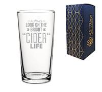 Novelty Engraved/Printed Conical Beer Cider Pint Glass - Always Look on The Bright Cider Life - Engraved with Message