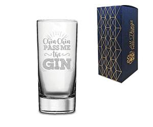 Novelty Engraved/Printed HiBall Gin and Tonic Vodka Glass - Chin Chin Pass me The Gin - Engraved with Message