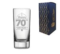 Novelty Engraved/Printed HiBall Gin and Tonic Vodka Glass - Happy 70th Birthday - Engraved with Message