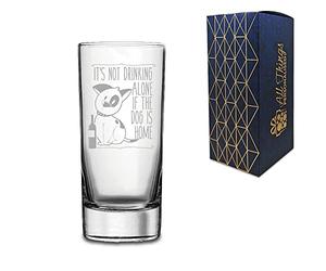 Novelty Engraved/Printed HiBall Gin and Tonic Vodka Glass - It's not Drinking Alone if The Dogs at Home -Engraved