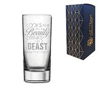 Novelty Engraved/Printed HiBall Gin and Tonic Vodka Glass - Looks Like a Beauty Drinks Like a Beast - Engraved with Message