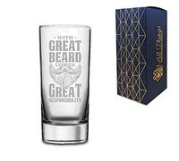 Novelty Engraved/Printed HiBall Gin and Tonic Vodka Glass - with Great Beard Comes Great Responsibility - Engraved