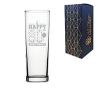 Novelty Engraved/Printed Tubo HiBall Gin and Tonic Vodka Glass - Happy 80th Birthday - Engraved with Message