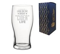 Novelty Engraved/Printed Tulip Beer Cider Pint Glass - Always Look on The Bright"Cider" Life - Engraved with Message