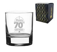 Novelty Engraved/Printed Whisky Glass - Happy 70th Birthday - Engraved