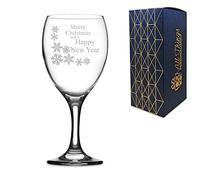Novelty Engraved Wine Glass Merry Christmas and A Happy New Year Gift Snowflake