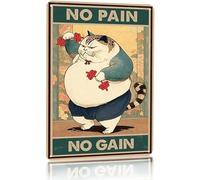 Novelty Fat Cat Workout No Pain No Gain Tin Sign Cafe Bar Farm Home Wall Art Decoration Retro Metal Tin Sign 6x8 Inch