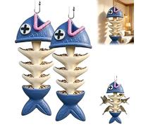 Novelty Fish Bone Hanging Bird Feeder, Unique 3D Printed Multi-Tier Wild Bird Feeder & Birdbath, Fish Skeleton Design Outdoor Hanging Feeders Tray, Novelty Garden Decor Gift for BirdLovers (2pcs)