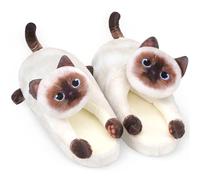 Novelty Fluffy Cat Slippers for Women, Funny Cute Animal Warmies Winter House Slippers Socks, Christmas Halloween Gifts for Cat Lovers
