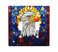 Novelty Fun Eagle Decorative Light Switch Cover Wall Plate 2 Gang Double Toggle, Farmhouse Stained Glass Hawks Electrical Faceplate for Kitchen Bathroom, Falcons Switchcover Decor