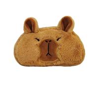 Novelty Funny Calm Down Soft Plush Brown Capybara Big Mouth Green Frog Soft Stuffed Surface Fluffy Clothes Zipper Pencil Box Pencil Case Pencil Storage Holder Pouch Pen Bag -Funny Face Capybara