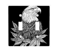 Novelty Funny Eagle Decorative Light Switch Cover Wall Plate 2 Gang Double Toggle, Leaf Plant Hawks Electrical Faceplate for Kitchen Bathroom, Falcons Switchcover Decor
