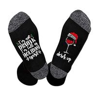 Novelty Funny I'M NOT DRUNK, I'M FULL OF HOLIDAY SPIRIT Socks Christmas Unisex Drink Up Red Wine Glasses Print Letter Thermal Cozy Warm Birthday Present Christmas Gifts for Lovers Men Women Unisex