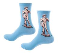 Novelty Funny Socks Male Statue Michaelangelo's David Thinker Design Light Blue Cotton Blend Christmas Xmas Gift Mens Womans UK Size 5-11 - 1 Pair