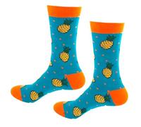 Novelty Funny Socks - Pineapple Fruit Design - Blue & Orange Cotton Blend Christmas Xmas Gift Mens Womans UK Size 5-11 - 1 Pair