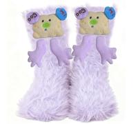 Novelty Fuzzy Sock, Warm Plush Sock Purple Small Bear Image Fluffy Socks Womens, Cute Funny Socks Women Suitable for Birthday Gifts to Family Partners Friends and Classmates
