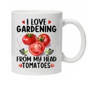 Novelty Gardening Mug Funny Pun 'I Love Gardening from My Head to My Tomatoes'' Great Gift Home or Office Reusable and Washable Comes Boxed Ready for Gifting