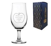 Novelty Gift Engraved Stemmed Pint Cider Glass, Always Look On The Bright Cider Life, Funny Christmas, Gift for Him, Engraved in The UK, Holds Up to 20oz/568ml