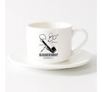 Novelty Gift Mug Barbershop Gentlemen's Shaves Haircuts Scissors Tools （6oz/175ml） for Tea, Hot Chocolate，Sets Tea Cup with Saucers (White)