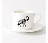 Novelty Gift Mug Elephant Indian Raised Trunk Symbol of Wealth Home （6oz/175ml） for Coffee Oatmeal Tea Easy to Clean，Sets Tea Cup with Saucers (White)
