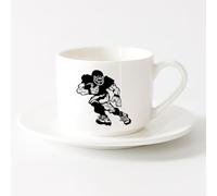 Novelty Gift Mug Football Player Running Team Game Ball Sport （6oz/175ml） Great for Home, Office, Cafes, Gift Ideas，Sets Tea Cup with Saucers (White)
