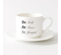Novelty Gift Mug Motivation Inspiration Words Brave Bold Beautiful （6oz/175ml） for Tea, Hot Chocolate，Sets Tea Cup with Saucers (White)