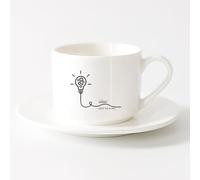 Novelty Gift Mug Motivation Quote Ideas Move The Earth Light Bulb ig （6oz/175ml） for Milk Tea Cola Water，Sets Tea Cup with Saucers (White)