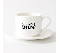 Novelty Gift Mug Stem Logo Science Technology Engineering Math School （6oz/175ml） for Tea, Hot Chocolate，Sets Tea Cup with Saucers (White)